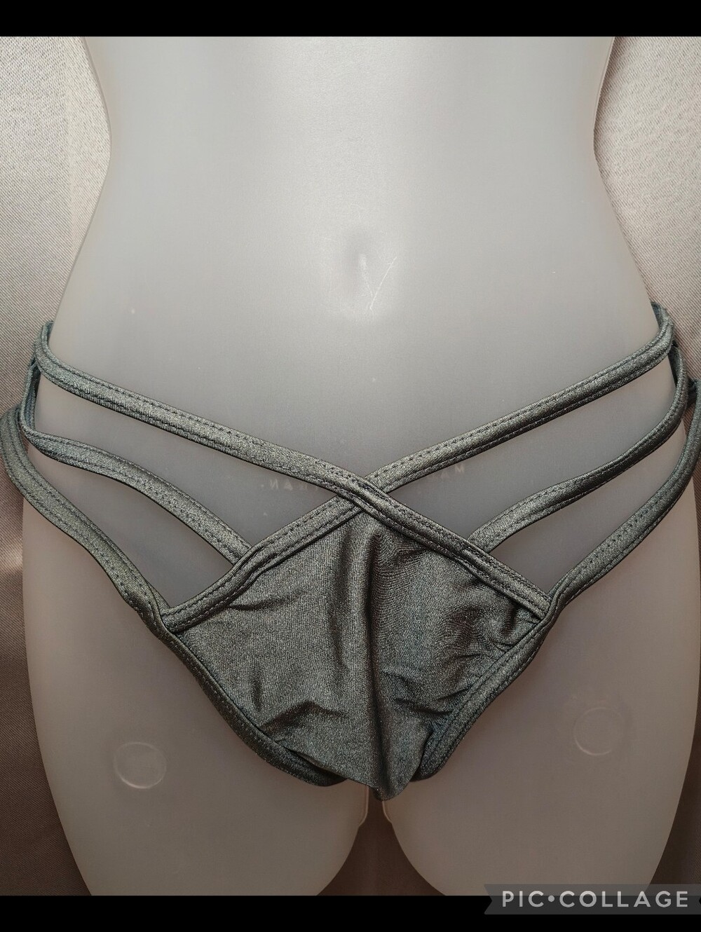 🩶Authentic Hervé Léger Metallic Grey Strappy Bandage Bikini Bottom🩶